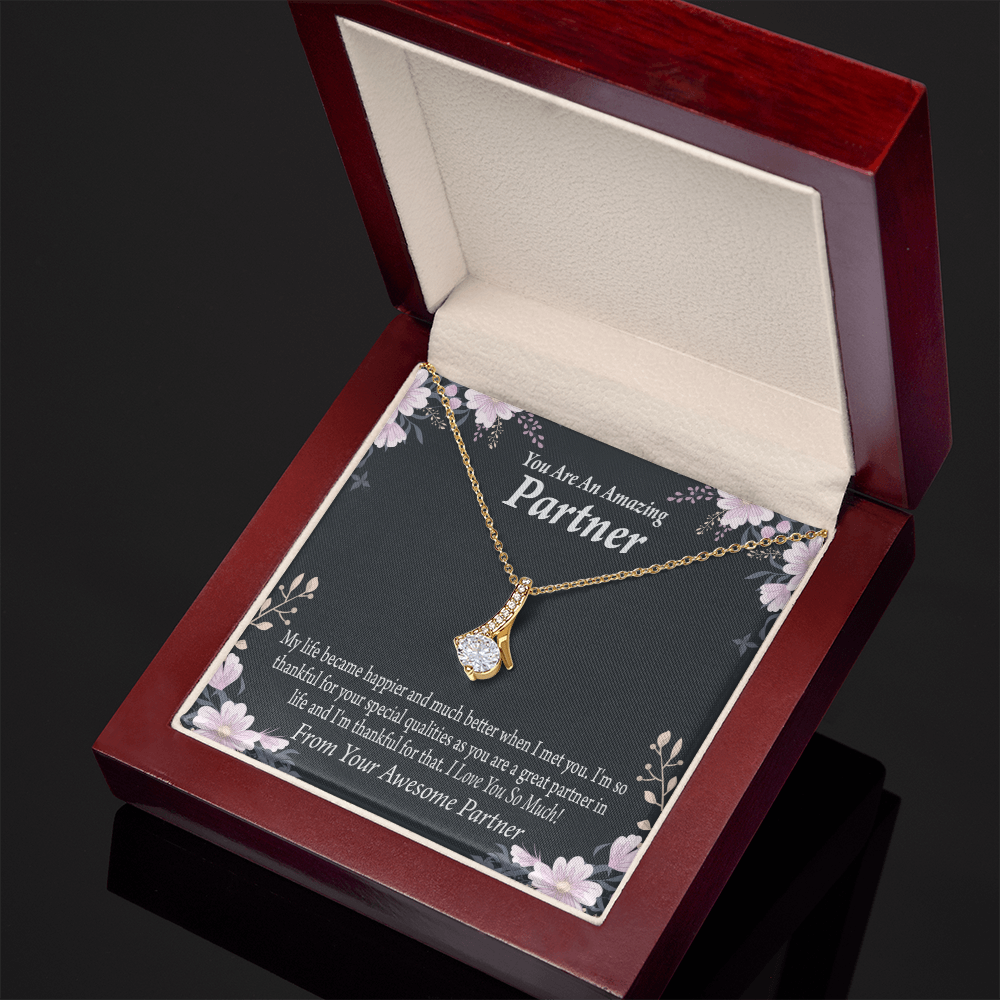 To My Partner You're Amazing Alluring Ribbon Necklace Message Card-Express Your Love Gifts
