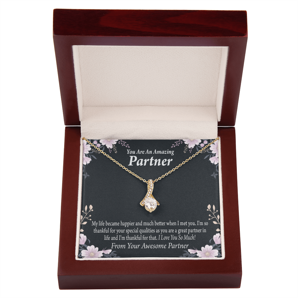 To My Partner You're Amazing Alluring Ribbon Necklace Message Card-Express Your Love Gifts