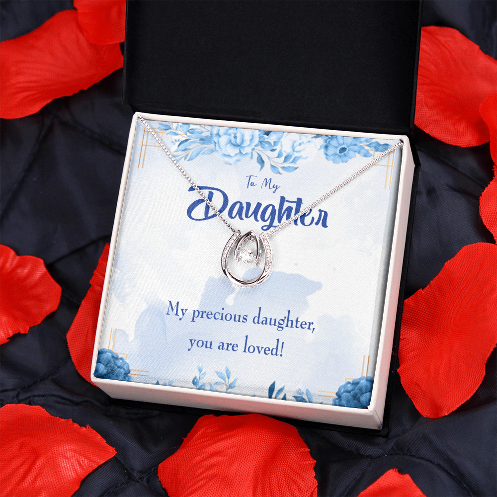 To my Precious Daughter Lucky Horseshoe Necklace Message Card 14k w CZ Crystals-Express Your Love Gifts