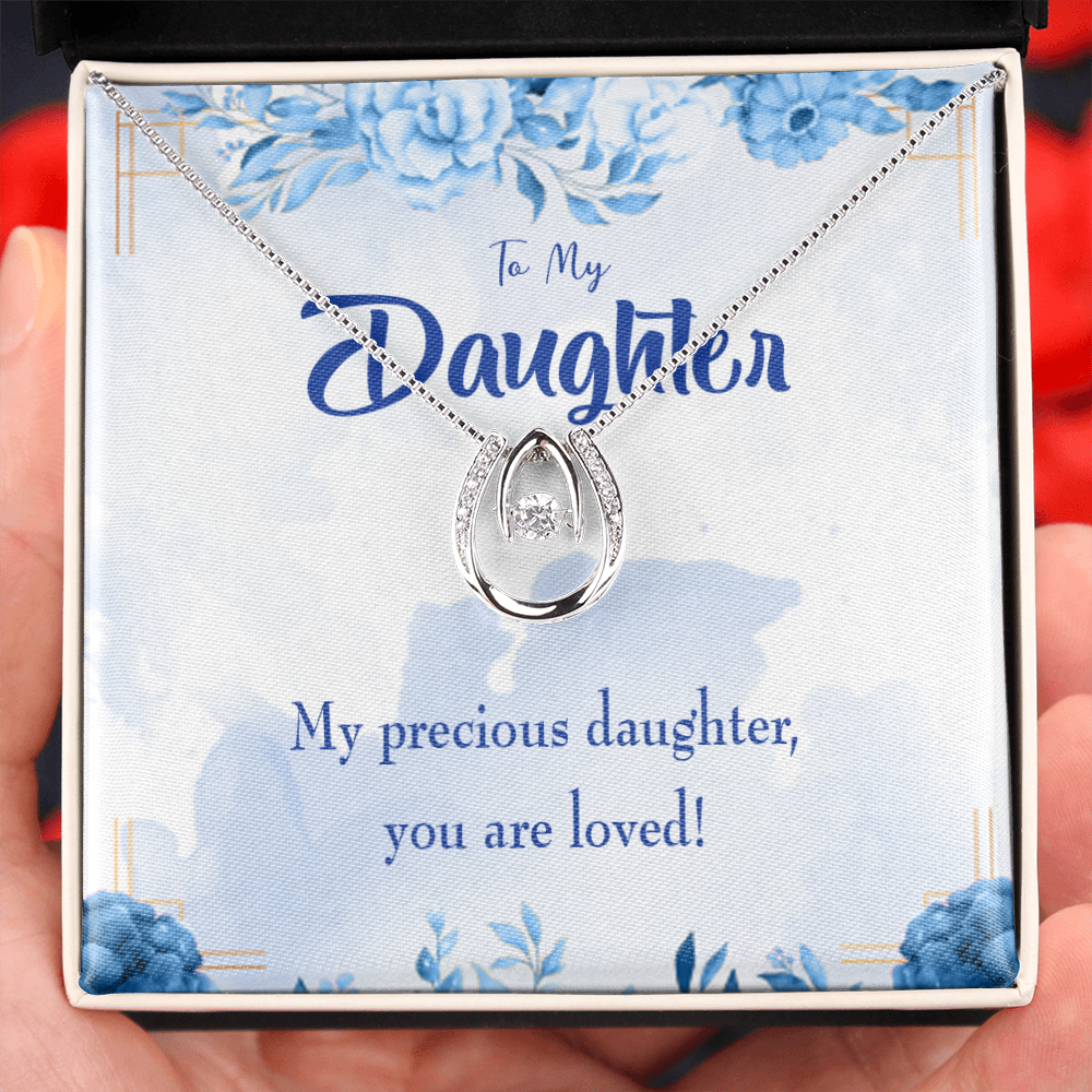 To my Precious Daughter Lucky Horseshoe Necklace Message Card 14k w CZ Crystals-Express Your Love Gifts
