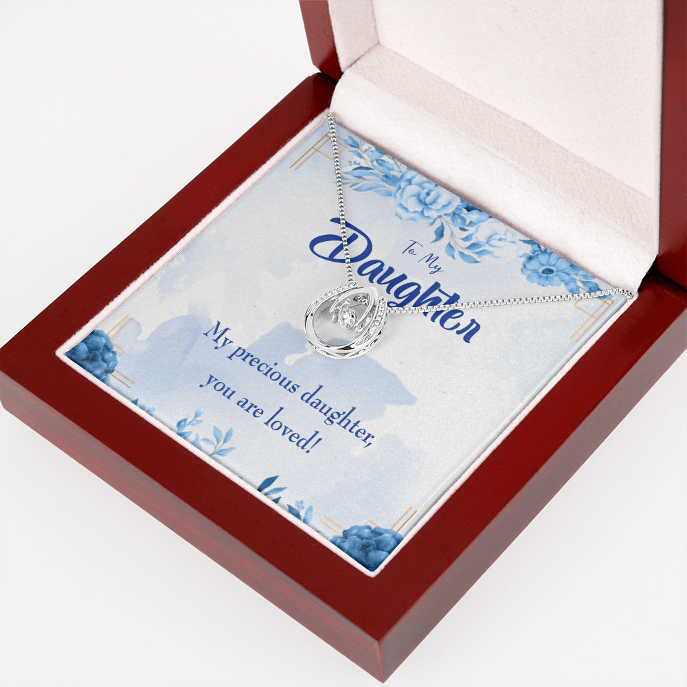 To my Precious Daughter Lucky Horseshoe Necklace Message Card 14k w CZ Crystals-Express Your Love Gifts