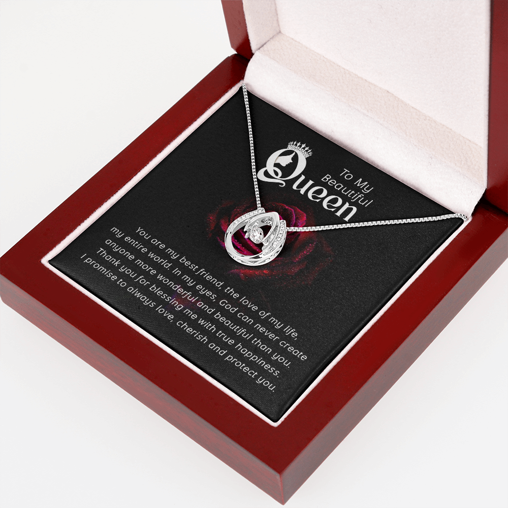 To My Queen Lucky Horseshoe Necklace Message Card 14k w CZ Crystals-Express Your Love Gifts