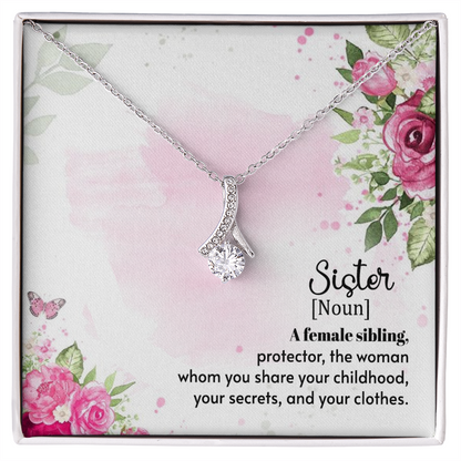 To My Sister A Female Sibling Alluring Ribbon Necklace Message Card-Express Your Love Gifts