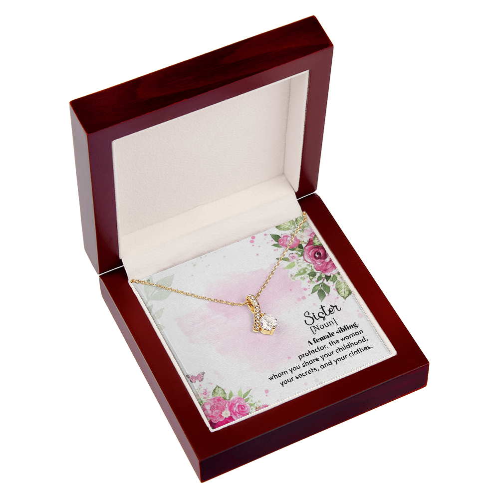 To My Sister A Female Sibling Alluring Ribbon Necklace Message Card-Express Your Love Gifts