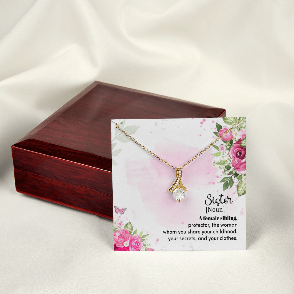 To My Sister A Female Sibling Alluring Ribbon Necklace Message Card-Express Your Love Gifts