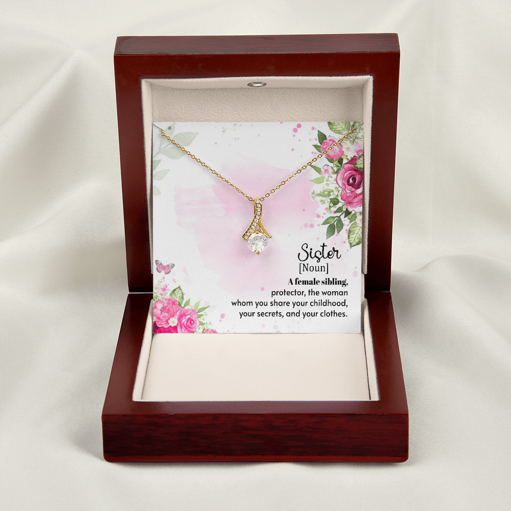 To My Sister A Female Sibling Alluring Ribbon Necklace Message Card-Express Your Love Gifts