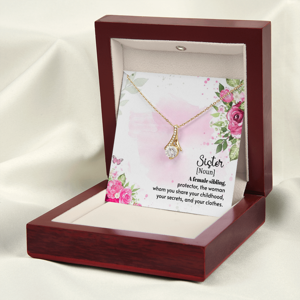 To My Sister A Female Sibling Alluring Ribbon Necklace Message Card-Express Your Love Gifts