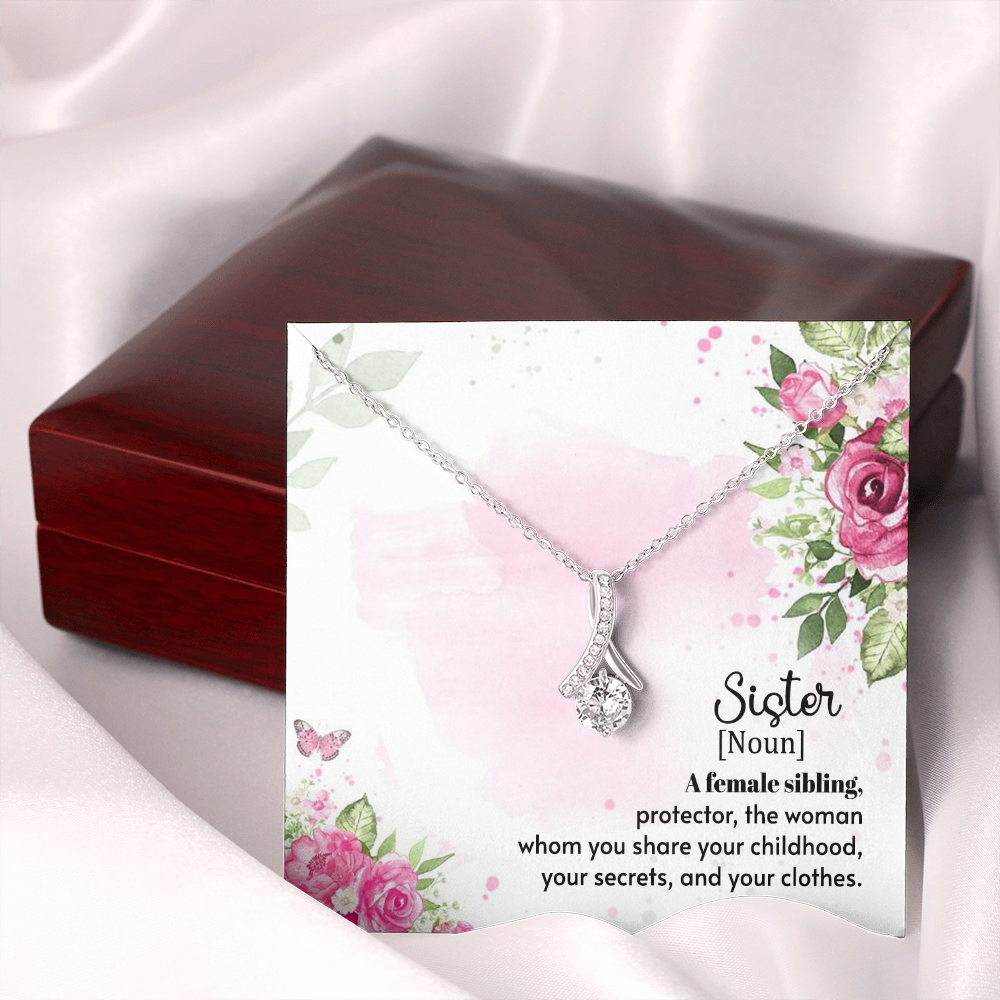 To My Sister A Female Sibling Alluring Ribbon Necklace Message Card-Express Your Love Gifts
