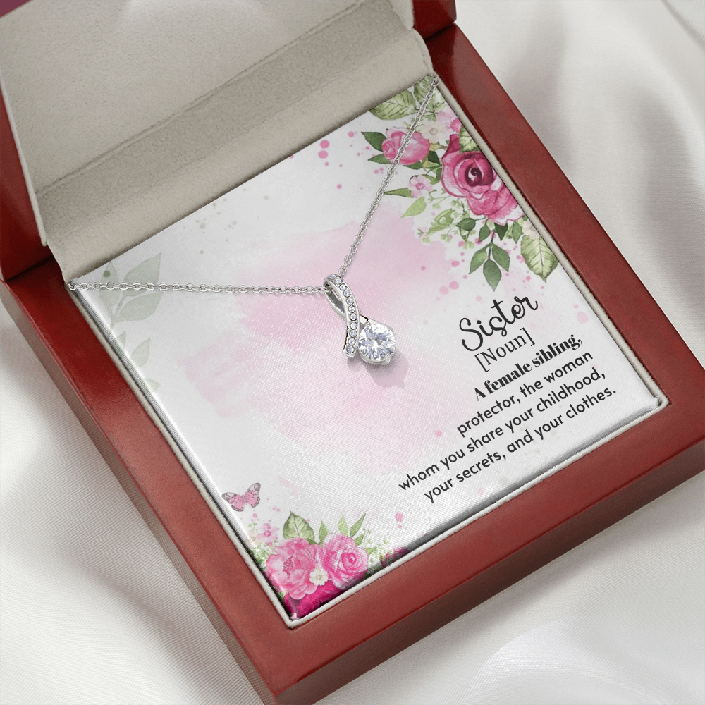 To My Sister A Female Sibling Alluring Ribbon Necklace Message Card-Express Your Love Gifts
