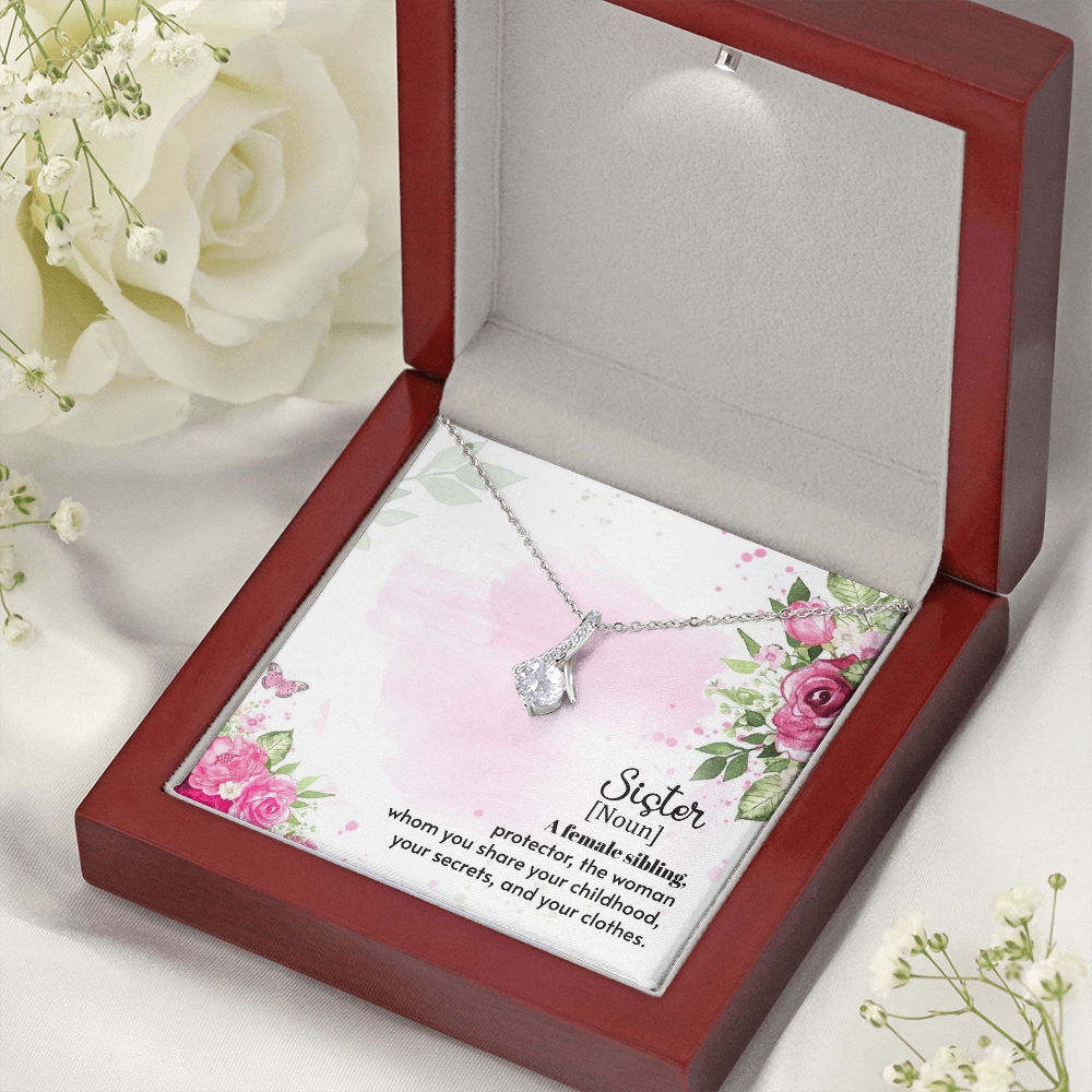 To My Sister A Female Sibling Alluring Ribbon Necklace Message Card-Express Your Love Gifts