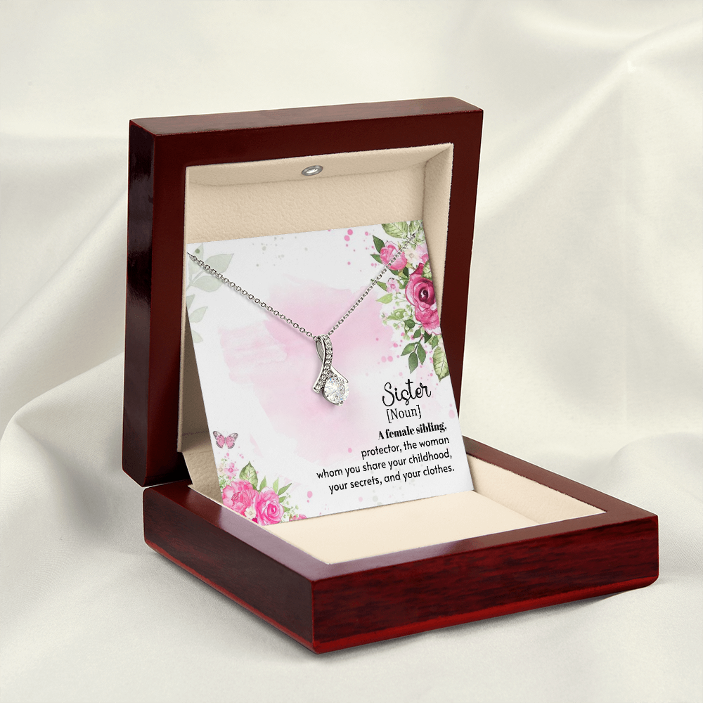 To My Sister A Female Sibling Alluring Ribbon Necklace Message Card-Express Your Love Gifts