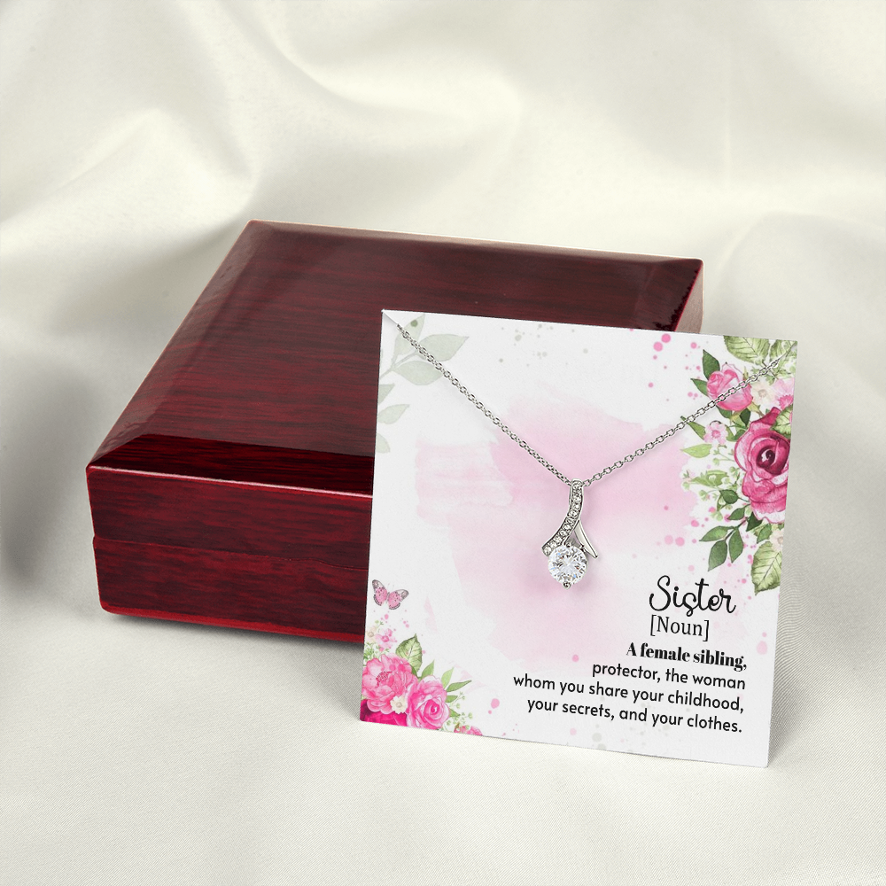 To My Sister A Female Sibling Alluring Ribbon Necklace Message Card-Express Your Love Gifts