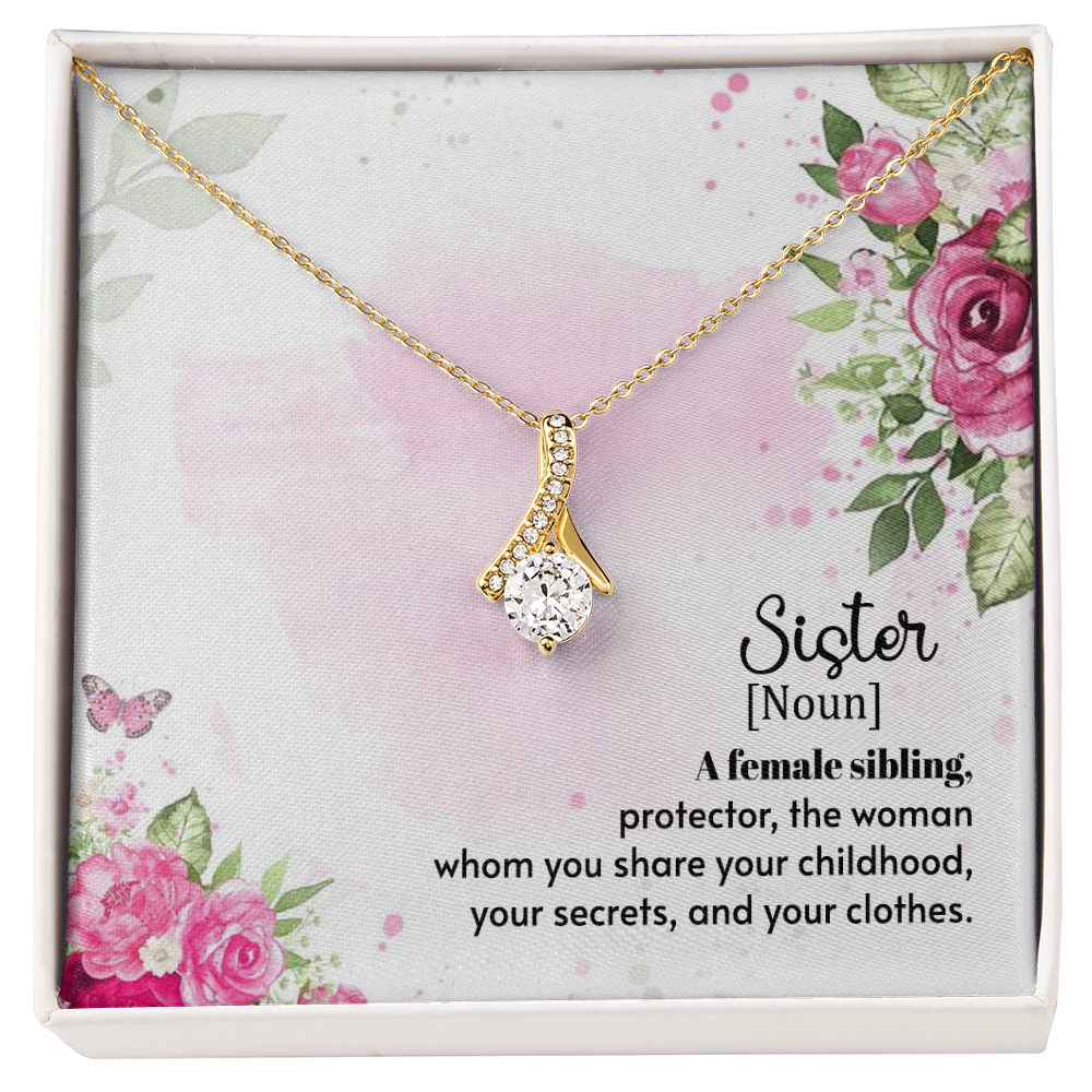 To My Sister A Female Sibling Alluring Ribbon Necklace Message Card-Express Your Love Gifts