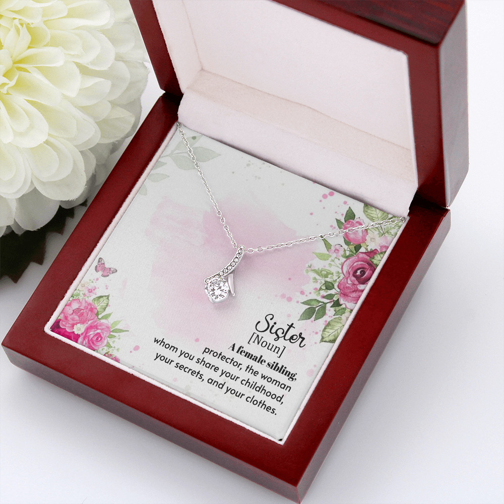 To My Sister A Female Sibling Alluring Ribbon Necklace Message Card-Express Your Love Gifts