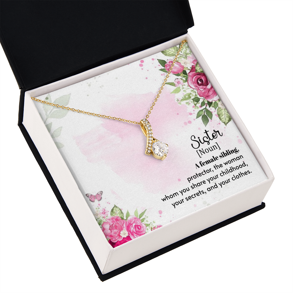 To My Sister A Female Sibling Alluring Ribbon Necklace Message Card-Express Your Love Gifts