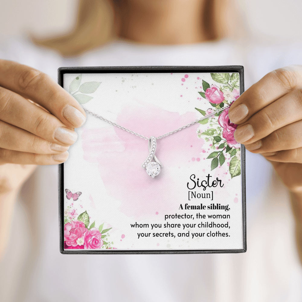 To My Sister A Female Sibling Alluring Ribbon Necklace Message Card-Express Your Love Gifts