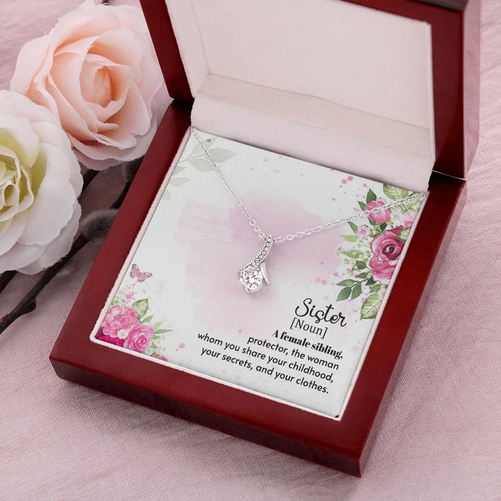 To My Sister A Female Sibling Alluring Ribbon Necklace Message Card-Express Your Love Gifts