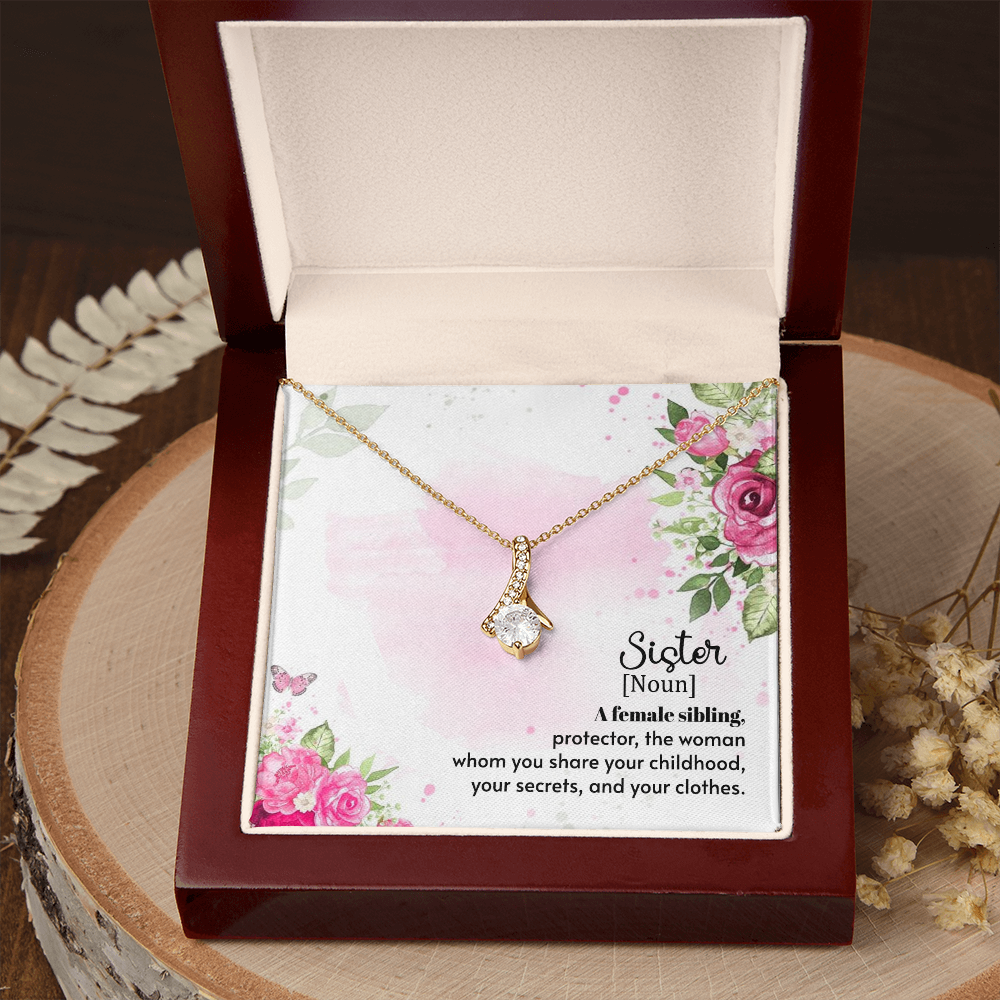 To My Sister A Female Sibling Alluring Ribbon Necklace Message Card-Express Your Love Gifts