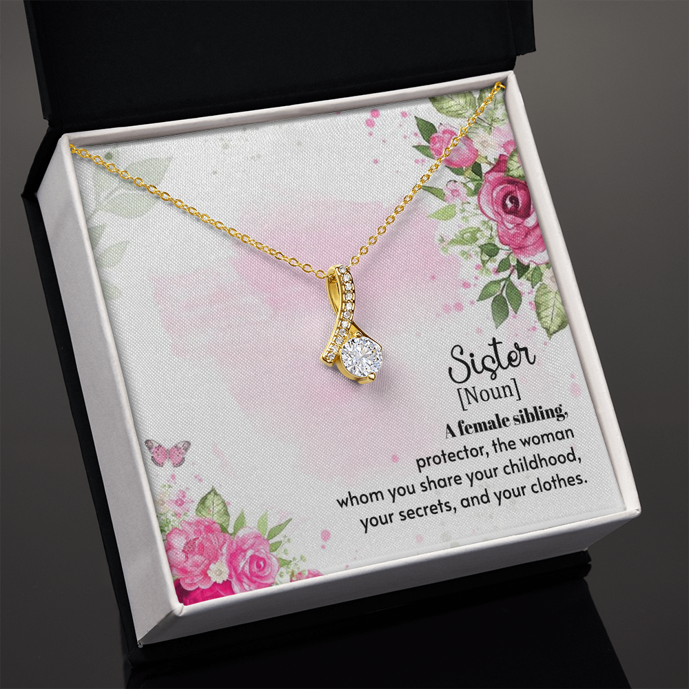 To My Sister A Female Sibling Alluring Ribbon Necklace Message Card-Express Your Love Gifts
