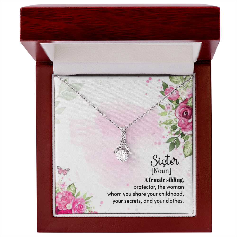 To My Sister A Female Sibling Alluring Ribbon Necklace Message Card-Express Your Love Gifts