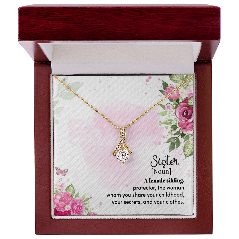 To My Sister A Female Sibling Alluring Ribbon Necklace Message Card-Express Your Love Gifts