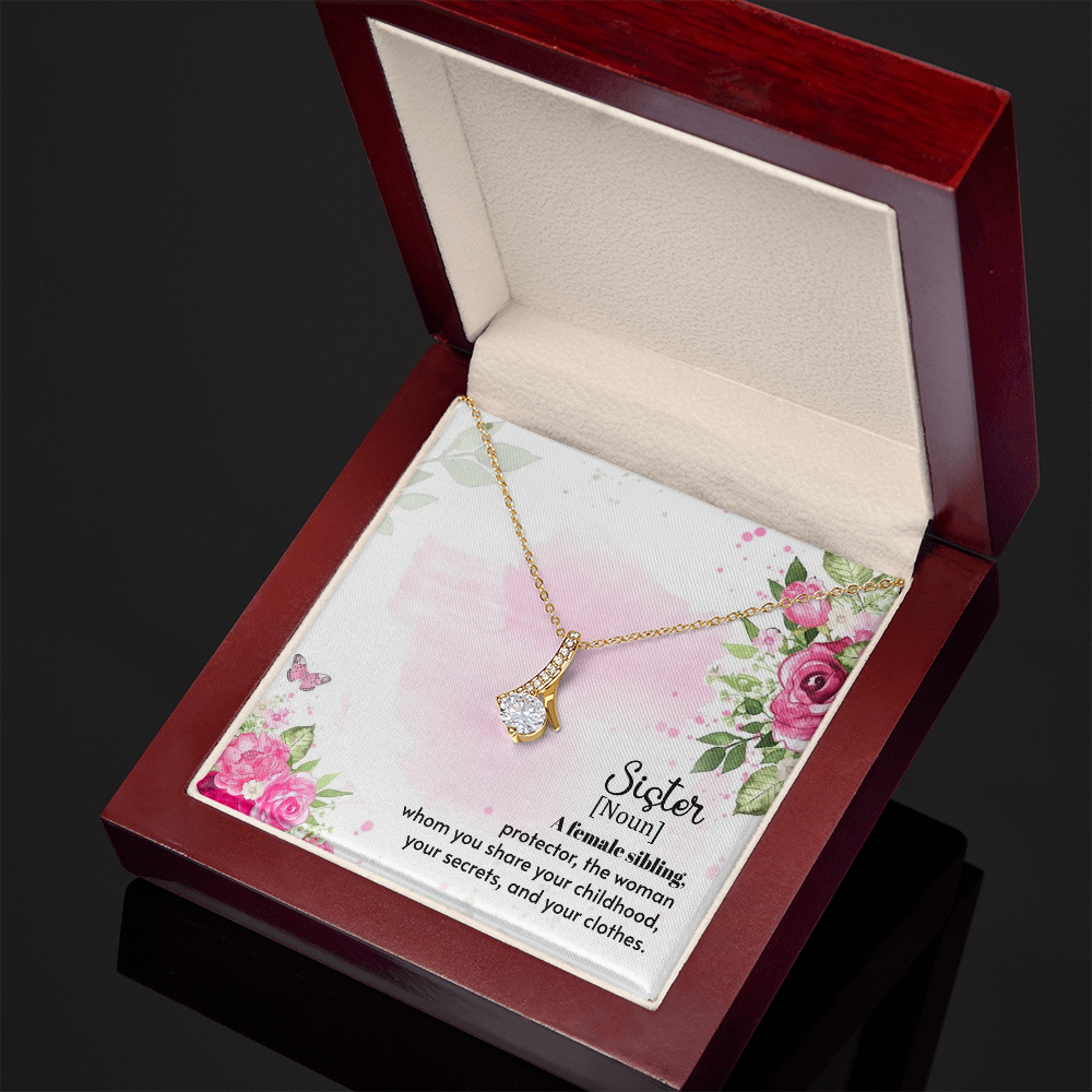 To My Sister A Female Sibling Alluring Ribbon Necklace Message Card-Express Your Love Gifts