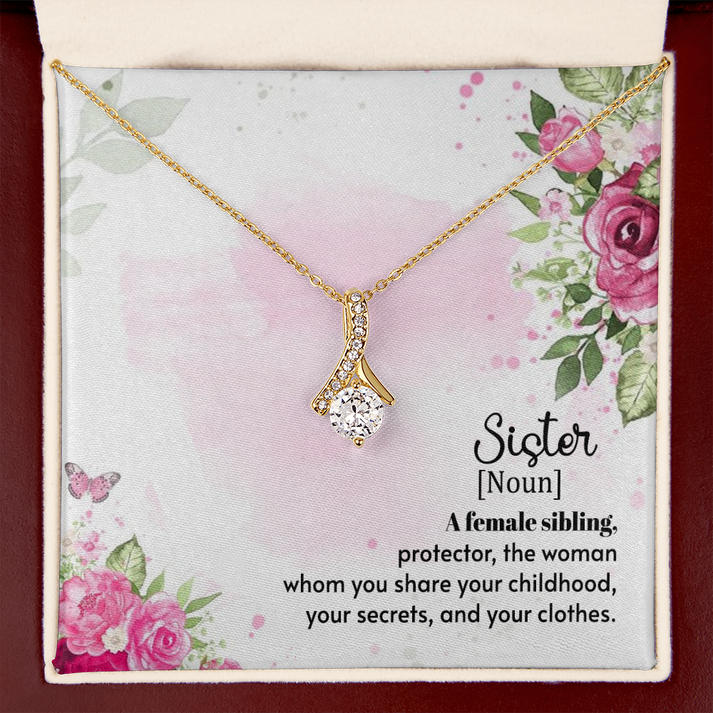 To My Sister A Female Sibling Alluring Ribbon Necklace Message Card-Express Your Love Gifts