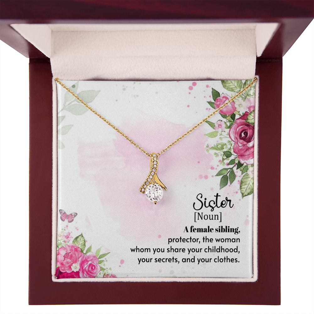 To My Sister A Female Sibling Alluring Ribbon Necklace Message Card-Express Your Love Gifts