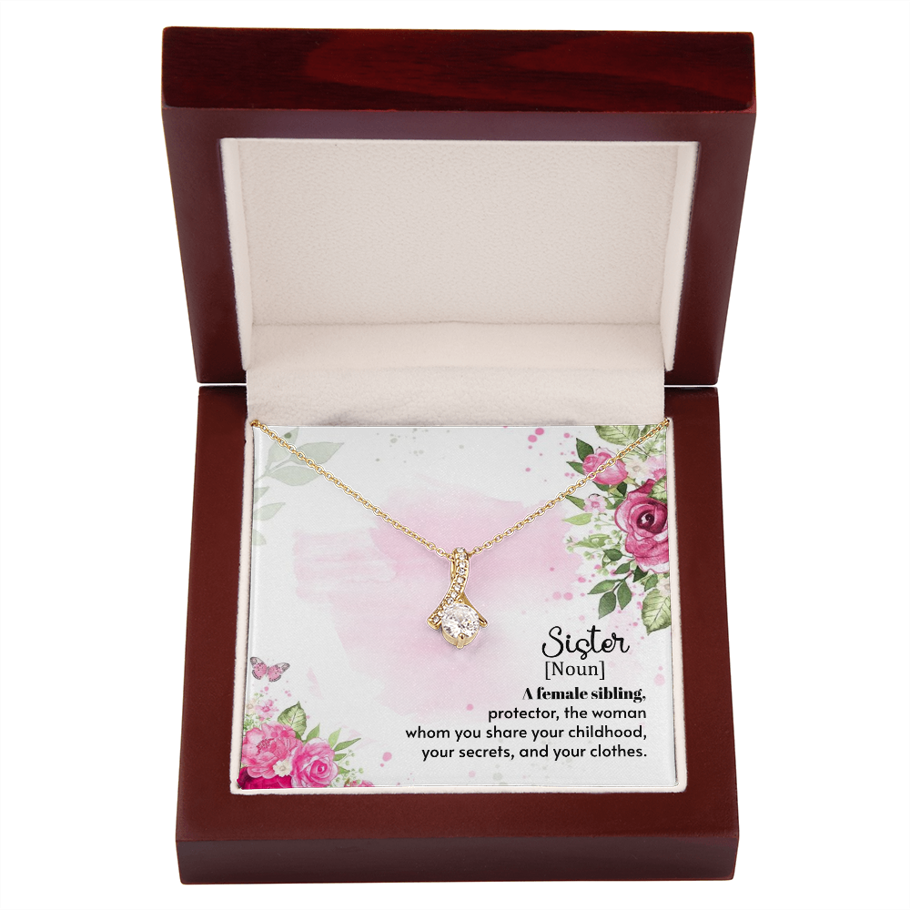 To My Sister A Female Sibling Alluring Ribbon Necklace Message Card-Express Your Love Gifts