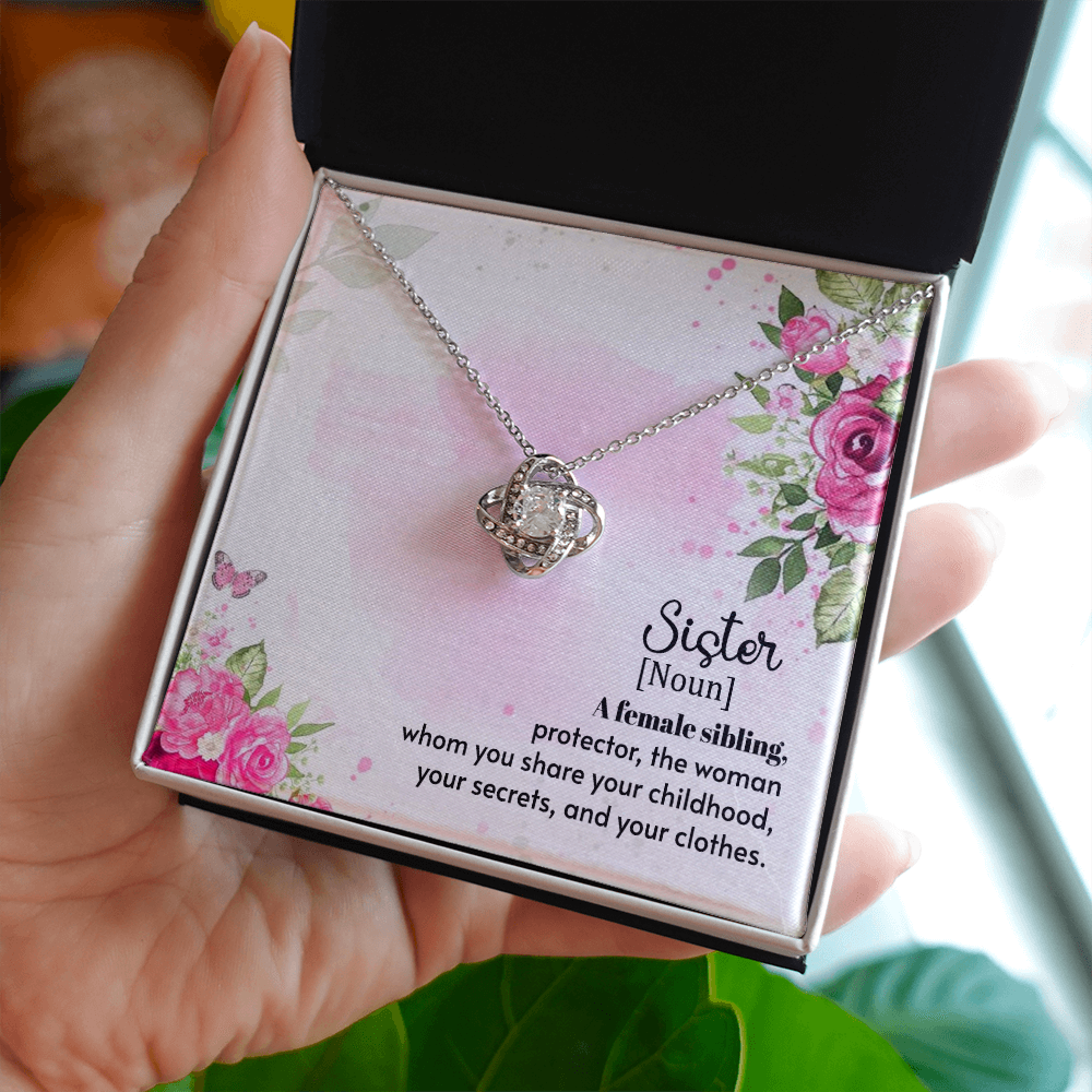 To My Sister A Female Sibling Infinity Knot Necklace Message Card-Express Your Love Gifts
