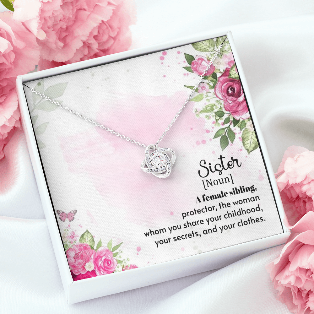 To My Sister A Female Sibling Infinity Knot Necklace Message Card-Express Your Love Gifts