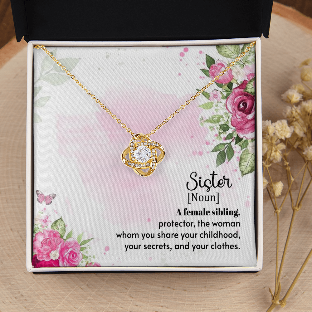 To My Sister A Female Sibling Infinity Knot Necklace Message Card-Express Your Love Gifts