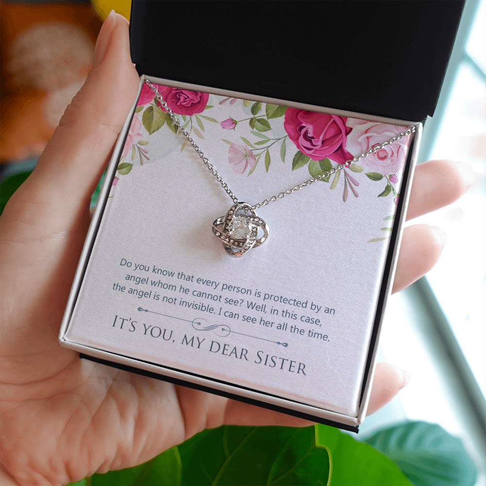To My Sister Angel is Not Invisible Infinity Knot Necklace Message Card-Express Your Love Gifts