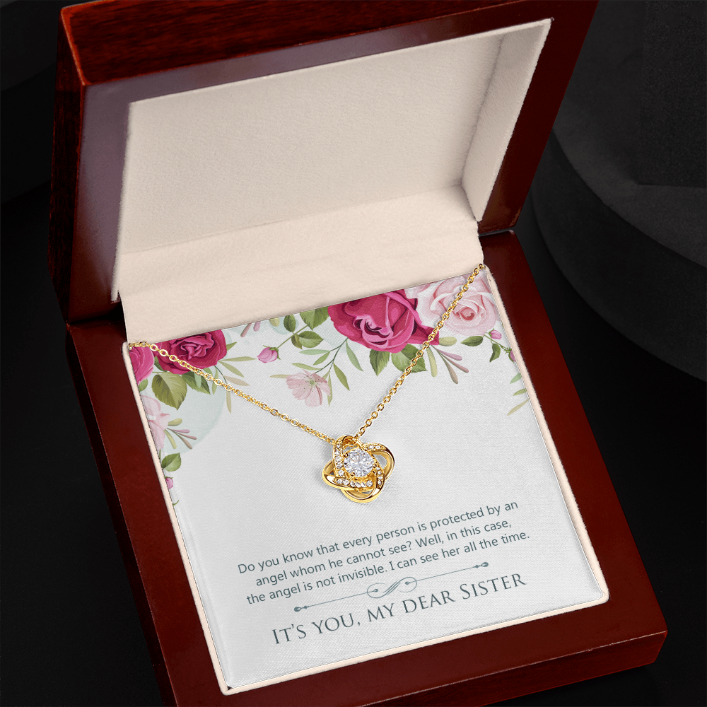 To My Sister Angel is Not Invisible Infinity Knot Necklace Message Card-Express Your Love Gifts