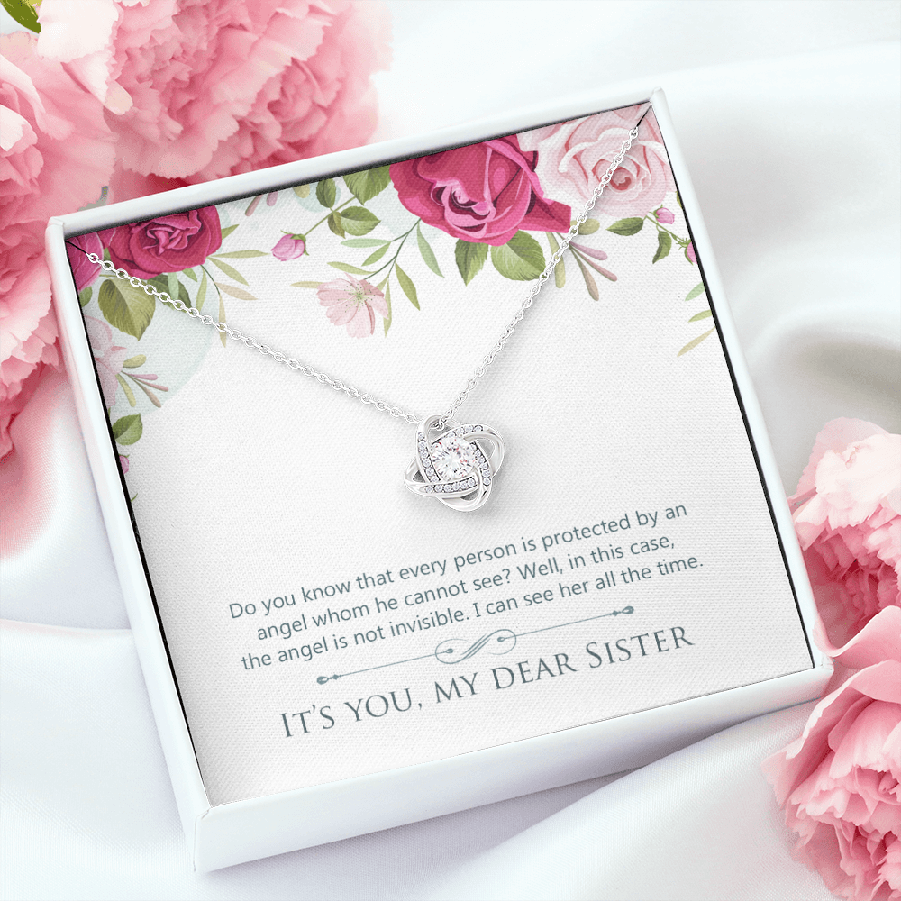 To My Sister Angel is Not Invisible Infinity Knot Necklace Message Card-Express Your Love Gifts