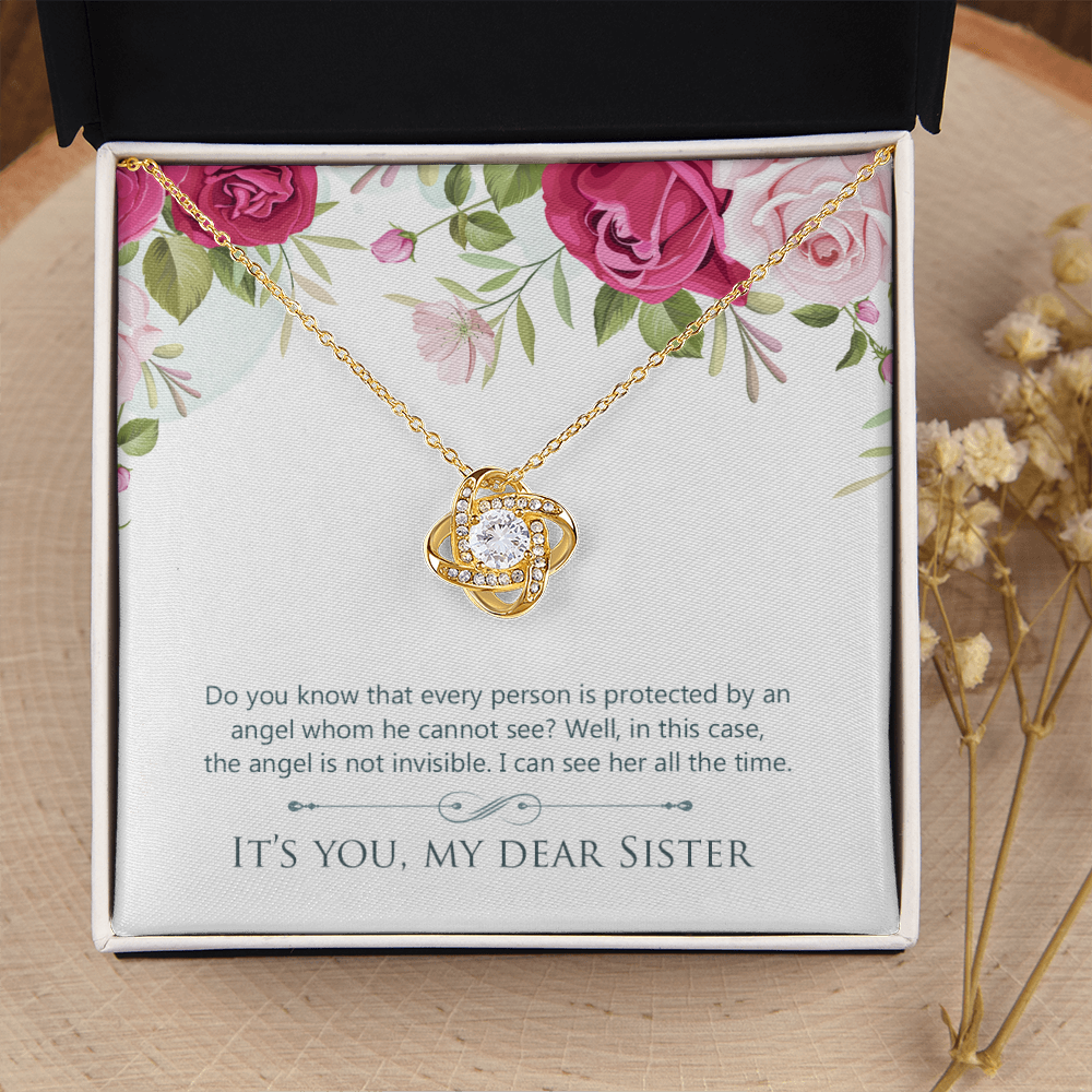 To My Sister Angel is Not Invisible Infinity Knot Necklace Message Card-Express Your Love Gifts