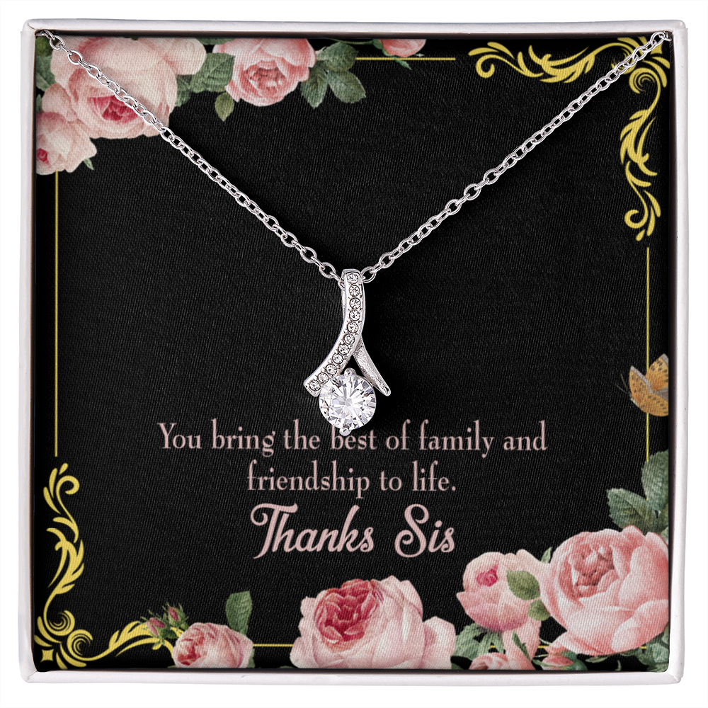 To My Sister Friendship to Life Alluring Ribbon Necklace Message Card-Express Your Love Gifts