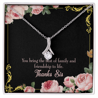 To My Sister Friendship to Life Alluring Ribbon Necklace Message Card-Express Your Love Gifts