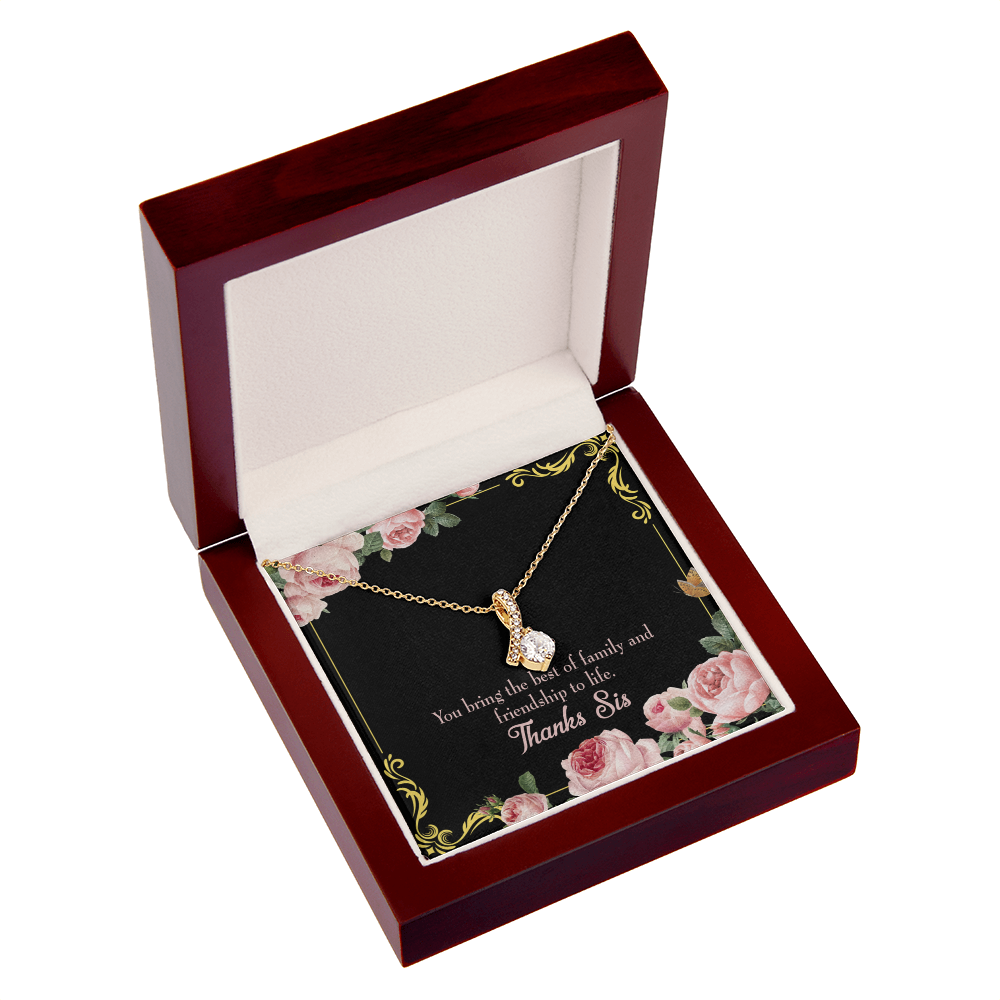 To My Sister Friendship to Life Alluring Ribbon Necklace Message Card-Express Your Love Gifts