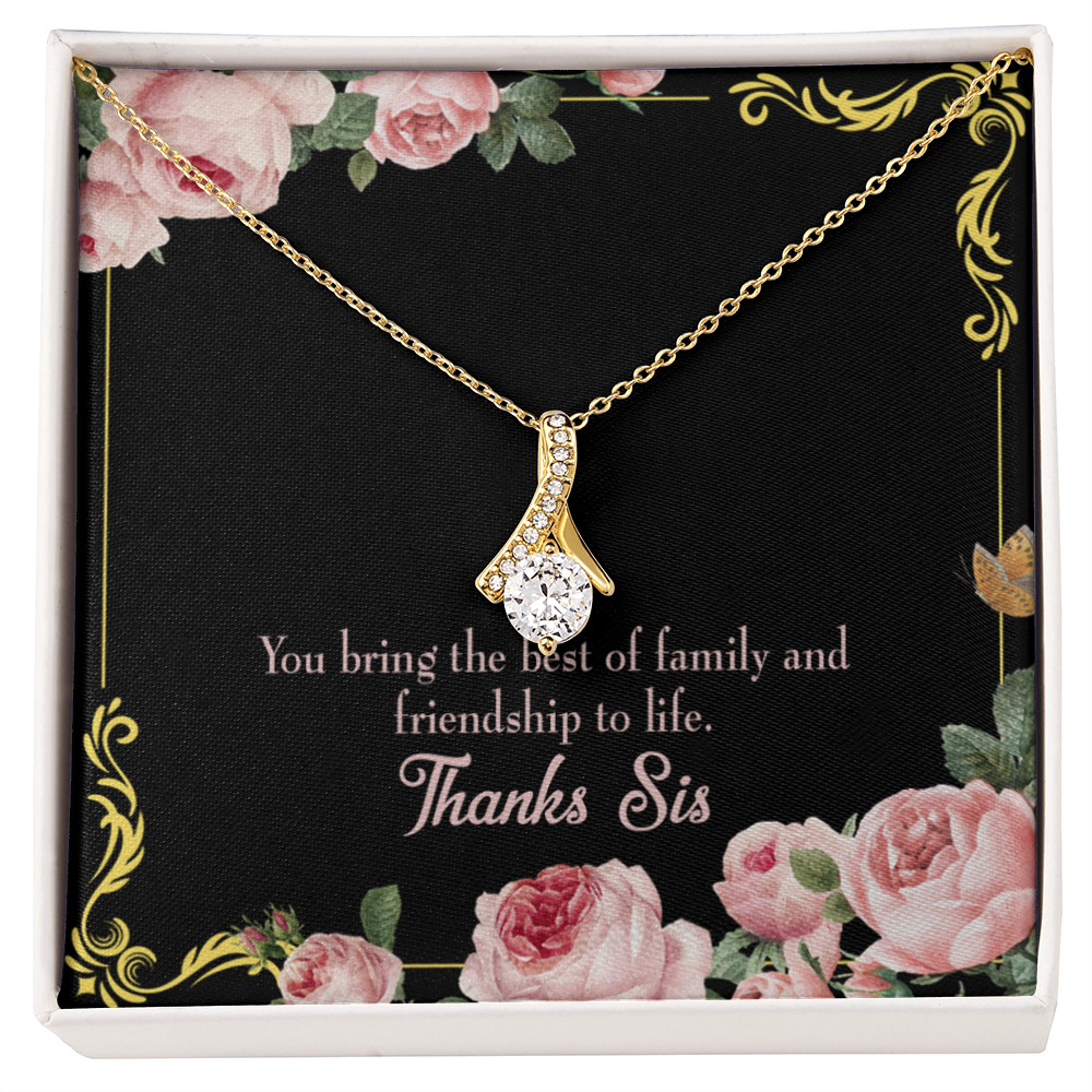 To My Sister Friendship to Life Alluring Ribbon Necklace Message Card-Express Your Love Gifts