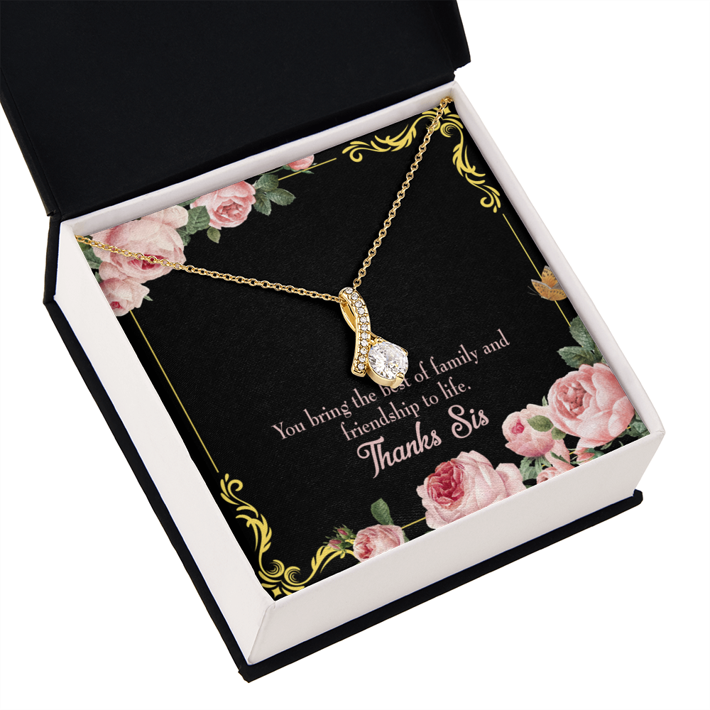 To My Sister Friendship to Life Alluring Ribbon Necklace Message Card-Express Your Love Gifts