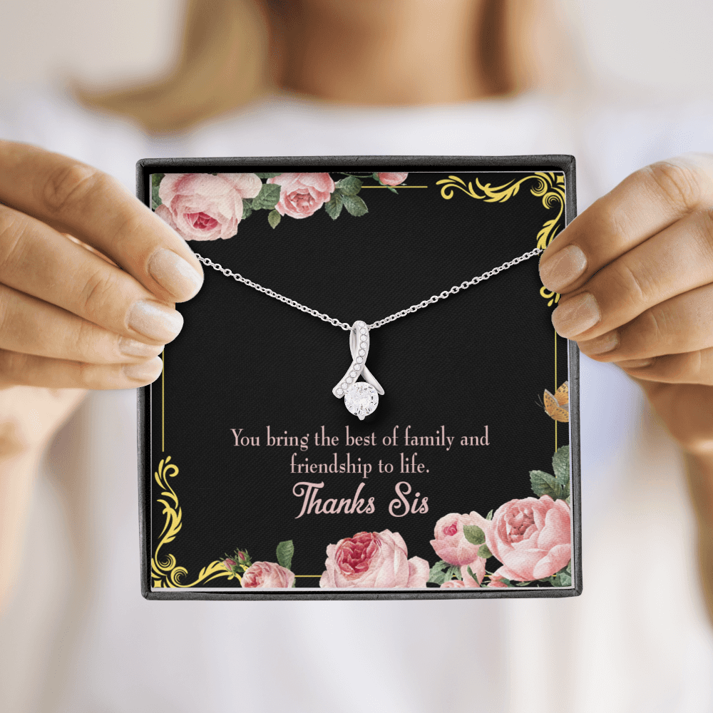 To My Sister Friendship to Life Alluring Ribbon Necklace Message Card-Express Your Love Gifts