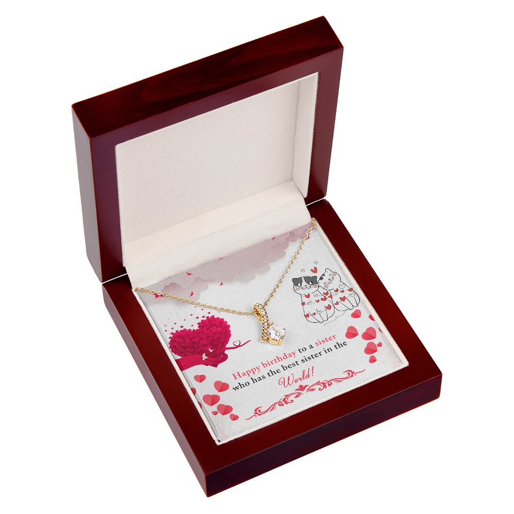 To My Sister Happy Birthday to The Best Sister in The World Alluring Ribbon Necklace Message Card-Express Your Love Gifts