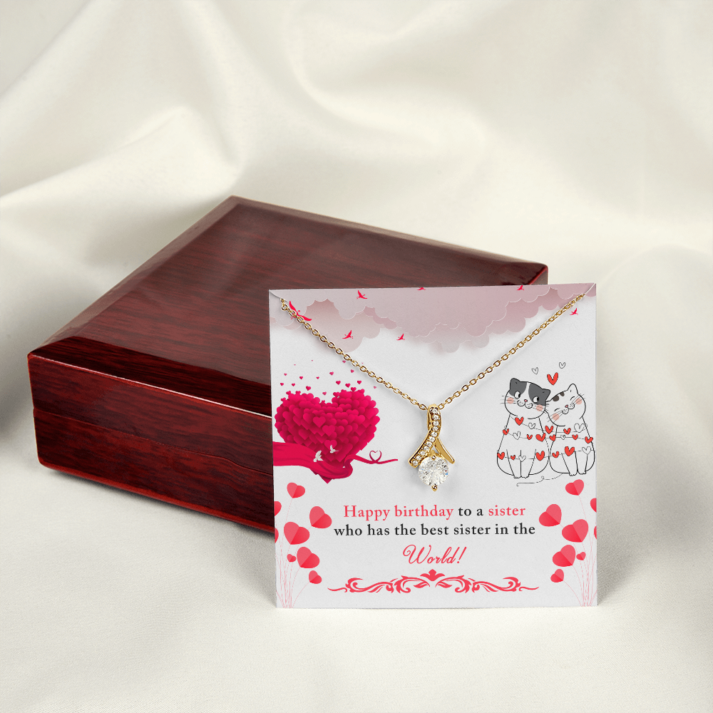 To My Sister Happy Birthday to The Best Sister in The World Alluring Ribbon Necklace Message Card-Express Your Love Gifts