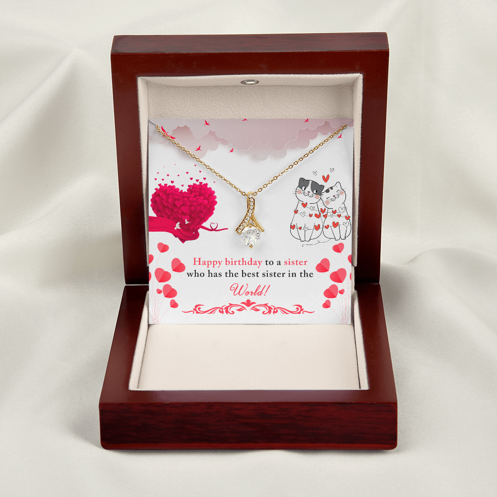 To My Sister Happy Birthday to The Best Sister in The World Alluring Ribbon Necklace Message Card-Express Your Love Gifts