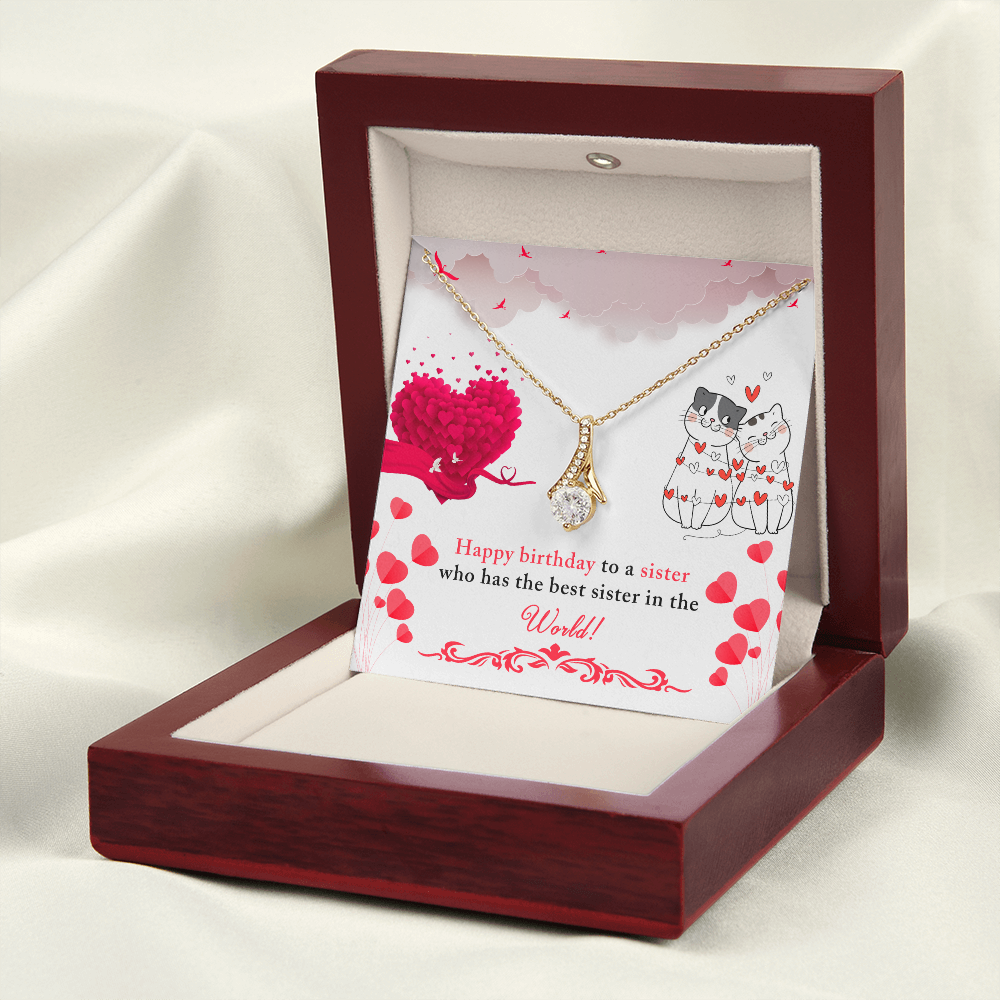To My Sister Happy Birthday to The Best Sister in The World Alluring Ribbon Necklace Message Card-Express Your Love Gifts