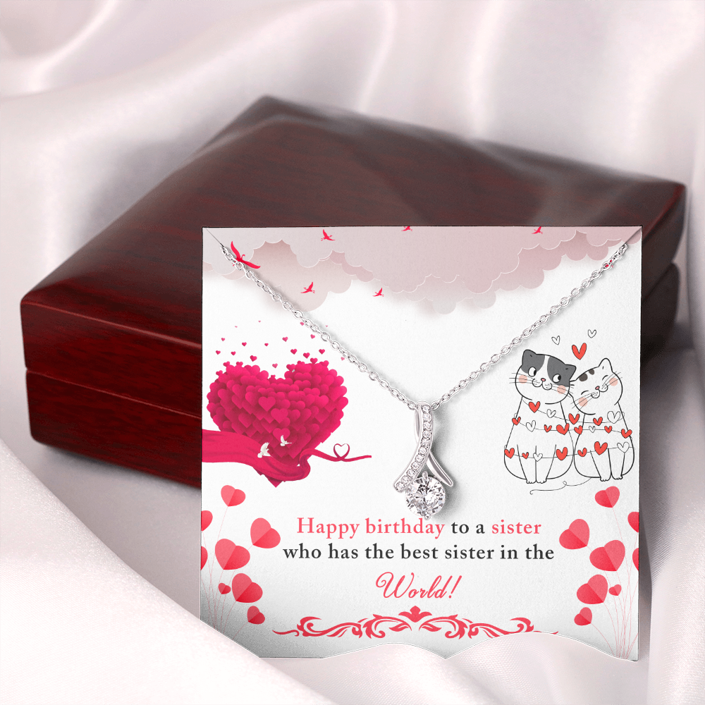 To My Sister Happy Birthday to The Best Sister in The World Alluring Ribbon Necklace Message Card-Express Your Love Gifts