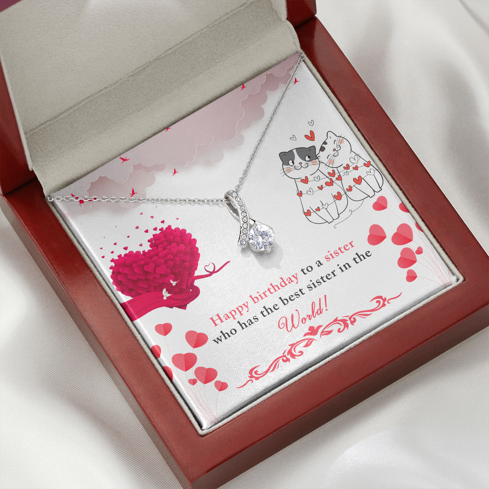 To My Sister Happy Birthday to The Best Sister in The World Alluring Ribbon Necklace Message Card-Express Your Love Gifts