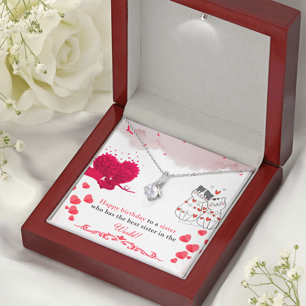 To My Sister Happy Birthday to The Best Sister in The World Alluring Ribbon Necklace Message Card-Express Your Love Gifts