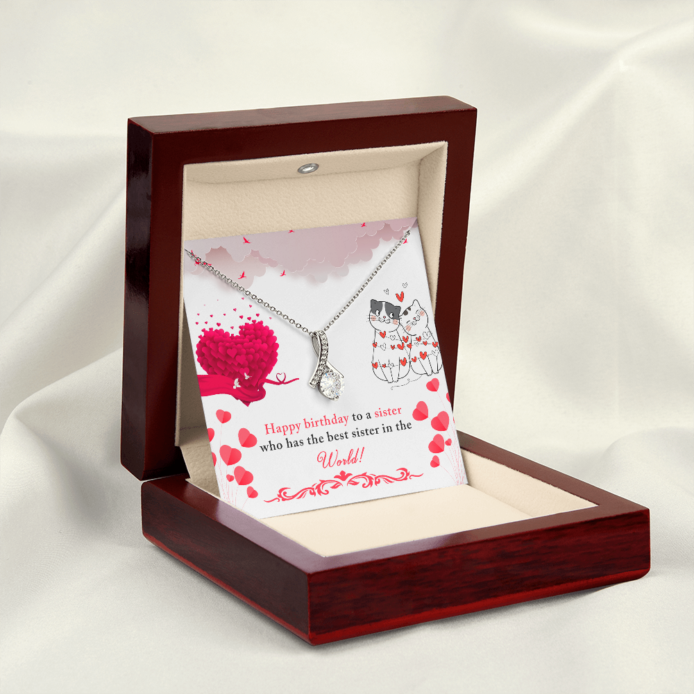To My Sister Happy Birthday to The Best Sister in The World Alluring Ribbon Necklace Message Card-Express Your Love Gifts